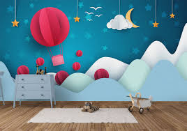 Mountain Wall Art Removable Kids Nursery Wallpaper Wall Decor Girls Boys Reusable Or Traditional Peel And Stick Room Decor Eco Friendly Murals For Kids Hot Air Balloon Nursery Nursery Wallpaper