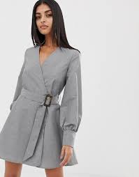 Prettylittlething Belted Dress In Gray Fashion Design Dress Dress Clothes For Women Classy Dress