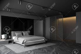 Find ideas and inspiration for glass walls bathroom to add to your own home. Corner Of Stylish Master Bedroom With Grey And Glass Walls Dark Stock Photo Picture And Royalty Free Image Image 140251829