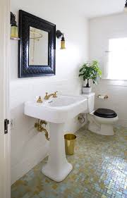 glass tile floor eclectic bathroom