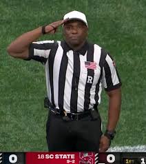 Referee Rory Bernard goes viral for announcing he'd like to take moment to  salute our veterans right before explaining a penalty at the Celebration  Bowl 🫡 🇺🇸