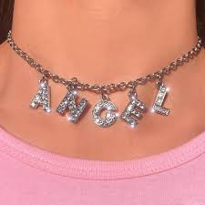 Bling Beach Angel Letter Necklace Custom Letters Available Bling Choker Bling Necklace Pink Aesthetic