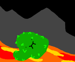 For the stem of the cactus, draw an oval shape, with the smaller end curving towards the ground. Big Fat Cactus Swimming In Lava Drawception