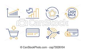 Credit Card Growth Chart And Loyalty Points Icons Set Target Online Market And Cashback Signs Vector