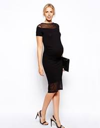 Image 4 Of Asos Maternity Bardot Midi Body Conscious Dress With Sheer Detail Maternity Black Dress Midi Dress Bodycon Cocktail Dress Maternity