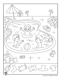 Swimming pool the swimming pool coloring page is available for free for you to print or/and color online. Swimming Pool Summer Hidden Pictures Page Woo Jr Kids Activities