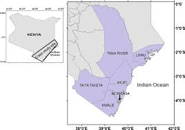 Kenya has a land area of 580,000km2 with a population of 41 million, representing 42 different peoples and cultures. Map Of Coast Region Of Kenya Covering The Six Coastal Counties Download Scientific Diagram