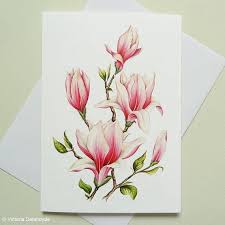 Luxury Large Greeting Card Printed With Fine Art Detailed Painting Of Magnolias From One Of My Original Watercolour Pa Magnolia Paint Flower Art Flower Drawing