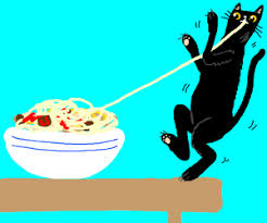 Part of a series on cats. Cat Eating Spaghetti Drawception