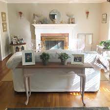 This should be centered in the middle of the main seating arrangement and extend a few inches beyond the sofa and chairs (or even further) to anchor the entire room. The Console Table Is Back Behind The Couch Floating In The Middle Of The Room Facing The Living Room Furniture Arrangement Sofa Table Decor Fireplace Apartment
