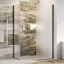 Save big on bathroom cabinets & storage at menards®! Opal Walk In Fixed Frosted Glass Black Shower Screen 10mm Glass Dale Bathrooms