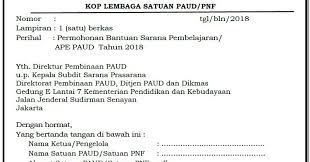 Contoh Surat Permohonan Bantuan Sarana Pembelajaran Ape Paud Tahun 2018 Format File