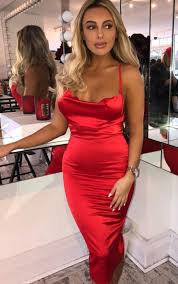 Red Satin Cowl Neck Midi Dress Liliana Rebellious Red Satin Dress Red Dress Outfit Long Red Dress