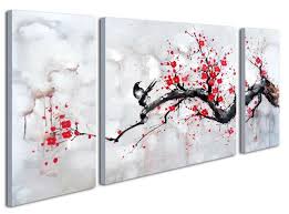 Black And White Cherry Blossom Wall Art Black White Red Modern Abstract Cherry Blossom Wall Art Picture 3pcs Oil Paintings On Canvas Ha Cherry Blossom Wall Art Cherry Blossom Painting Flower Wall Art
