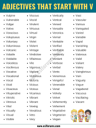 Adjectives That Start With V List Of 95 Words Starting With V In English Esl Forums Good Vocabulary Words Writing Words Adjectives