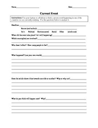 Current Event Worksheet Current Events Worksheet School Worksheets Current Event Lesson Plans