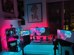 Finally Finished My Build For Now Gaming Room Setup Rgb Gaming Setup Game Room Design