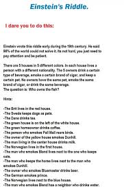 Furthermore we know the following facts: Einstein S Riddle Imgur