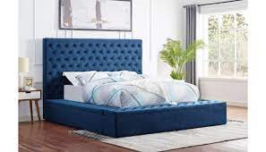 Tami upholstered storage platform bed. Tami Tufted Blue Velvet Bed With Storage