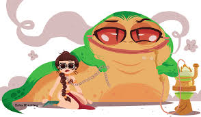 When confronted at his home palace after managing to capture solo, jabba is seen surrounded by a large host of extraterrestrial acquaintances, such as various fellow criminals, entertainers such as the max rebo band, and slave girls, one of which princess leia is briefly made before ultimately killing her captor in the midst of a climactic. Princess Leia And Jabba The Hutt By Erin Hunting Imgur