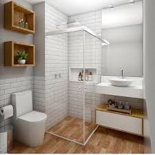 Piso Amadeirado Tijolinhos Branco Em Porcelanato Nichos Em Madeira Amei Projet Disposicao De Banheiro Pequeno Pisos Amadeirados Casas De Banho Pequenas