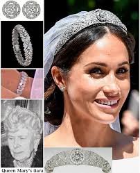 In honor of her nuptials to prince harry, the american star was lent the tiara is made of diamonds and platinum and was formed as a flexible band of 11 sections pierced with interlaced ovals and pavé set with large and. Meghan S Wedding Tiara And Jewelry For Her Wedding Day Royal Tiaras Harry And Meghan Wedding Royal Weddings