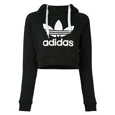 Adidas Black And White Women S Sweatshirt Adidas Logo Cropped Hoodie Liked On Polyvore Featuring Tops Hoodies Long Sleeve Hoodies C Cropped Hooded Sweatshirt Crop Top Hoodie Adidas Crop Top Hoodie