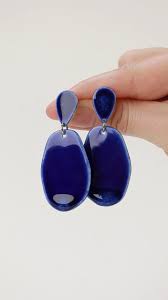 Blue Porcelain Earrings Blue Tile Porcelain Jewelry Oval Etsy Video Video In 2021 Porcelain Earrings Ceramic Earring Clay Earrings