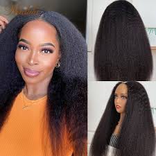 Nadula Peruca reta crespo 10A V Part cabelo humano No Leave Out Upgraded U  Part Perucas sem cola para mulheres, brasileiro Yaki Straight V Part Human  Hair Beginner Friendly Wig 150% Densidade 55,88 cm