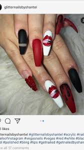 Coffin Red And Black Acrylic Nail Designs Red Nails Coffin Nails Drip Nail Art Drip Nails Silver Nails Ghetto Nails