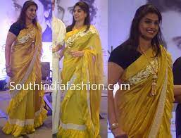 Bollywood celebrity pinky reddy in beautiful black designer embroidery saree. Pinky Reddy In A Yellow Ruffle Saree South India Fashion