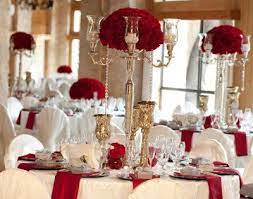 Red Gold And Ivory Wedding Wedding Colors And Centerpiece Pic Included Weddings Style Red Wedding Decorations White Wedding Decorations Red Gold Wedding