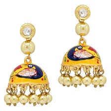 Festive Special Yellow Color Imitation Pearl Kundan Work Meenakari Earrings Artificial Fashion Jewellery Online Fashion Earrings Online Buy Jewellery Online