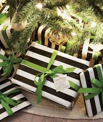 Black And White Striped Wrapping Paper Black And White Striped Wrapping Paper With Green Ribbon For A Modern Chic Look You Can Als Christmas Decorations Gorgeous Christmas Christmas Gift Wrapping