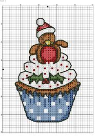 Xmas Robin Cupcake Pattern Cristm Cross Stitch