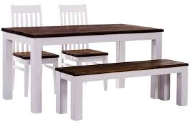 Tablechamp Dining Table Set For Four Rio Pine Dark Brown Oak Antique White In 2020 Dining Table Setting Dining Classic Dining Room