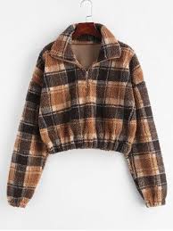 Black And White Checkered Fluffy Jacket Plaid Crop Faux Fur Sweatshirt Faux Fur Sweatshirt Sweatshirts Clothes