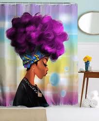Afro Hairstyle Black Girl With Lollipop Shower Curtain Bathroom Decor Afro Shower Curtain Girls Shower Curtain Black Shower Curtains
