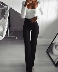 Solid High Waist Bell Bottom Pants Pants Women Fashion Fashion Long Sleeve Denim Shirt