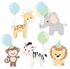 Professional Baby Birthday Party Animals Clipart Vector Set Etsy Baby Clip Art Animal Party Baby Shower Clipart