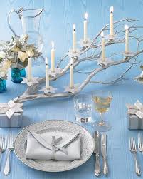 Manzanita Branch Menorah Celebrate The Festival Of Lights With A Modern Manzanita Branch Menor Chanukah Decor Blue Christmas Decor Christmas Table Decorations