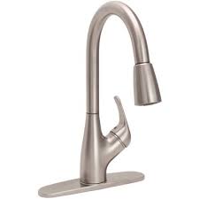 Most kitchen faucets of reputed brands (except the cheapest ones) are super reliable these days and you can bid goodbye to the faucets of old which used to leak and drip. Premier Part 3577645 Premier Waterfront Single Handle Pull Down Sprayer Kitchen Faucet In Brushed Nickel Pull Down Spray Kitchen Faucets Home Depot Pro
