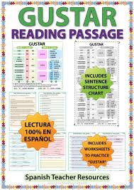 gustar spanish reading passage and worksheets woodward