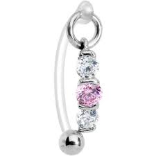 Pink Clear Zirconia Trio Drop Bioplast Intimate Piercing Body Jewelry Piercing Body Jewelry Navel Jewelry