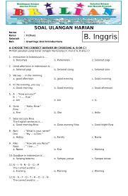 Lengkap 130 contoh soal uts bahasa inggris kelas 10 sma ma. Soal Bahasa Inggris Kelas 2 Sd Bab 1 Greetings And Introductions Dan