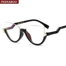 Ucuz Peekaboo Temizle Kristal Yarim Cerceve Kedi Goz Gozluk Kadin Optik Vintage Siyah Tasarimci Marka Gozluk Cerceveleri Kadinlar Bayanlar Eyewear Gozluk Kadin