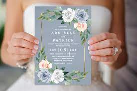 Floral Watercolor Dusty Blue Blush Pink Peach Wedding Invitations Peach Wedding Invitations Elegant Wedding Invitations Blue Wedding Invitations