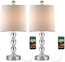 Oneach Modern Usb Table Lamps Set Of 2 For Living Room Bedroom Stacked Crystal Ball Table Lamp With White Drum Shade Accent Bed Table Lamp Sets Lamp Drum Shade