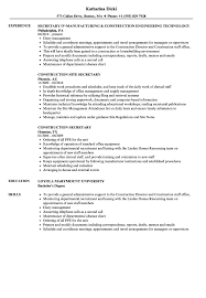 For pdf format click for ms word format click here. Construction Secretary Resume Samples Velvet Jobs