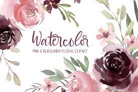 Pink flowers paper pink flowers rose, hand painted floral pink flowers decorative background, pink petaled flowers illustration, watercolor painting, flower arranging, textile png. Watercolor Burgundy Blush Pink Flowers Roses Peonies Png 220409 Illustrations Design Bundles